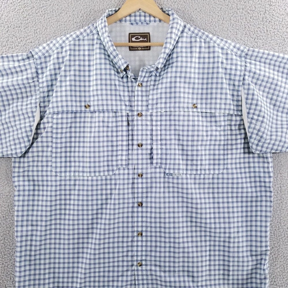 Drake Shirt Mens 3XL Blue Plaid Fishing Vented Waterfowl Systems Outdoor Nylon